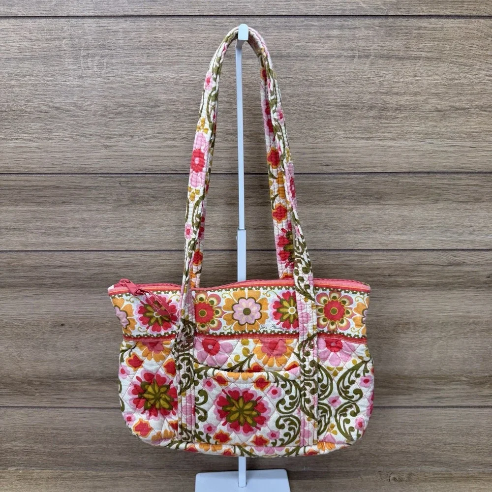 Vera Bradley Tote Shoulder Bag Folkloric Floral Pockets Retired Warm Summer